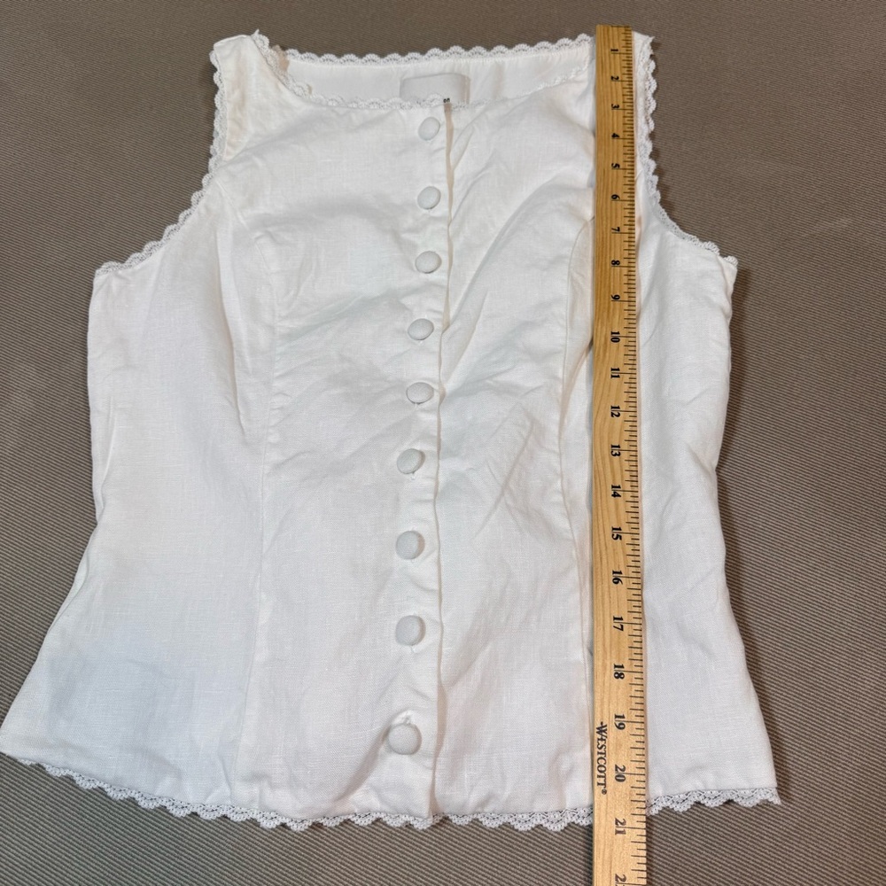 Reformation Amela Linen Top Ivory White  Size 6 Lace Detail Button Down - Picture 12 of 13